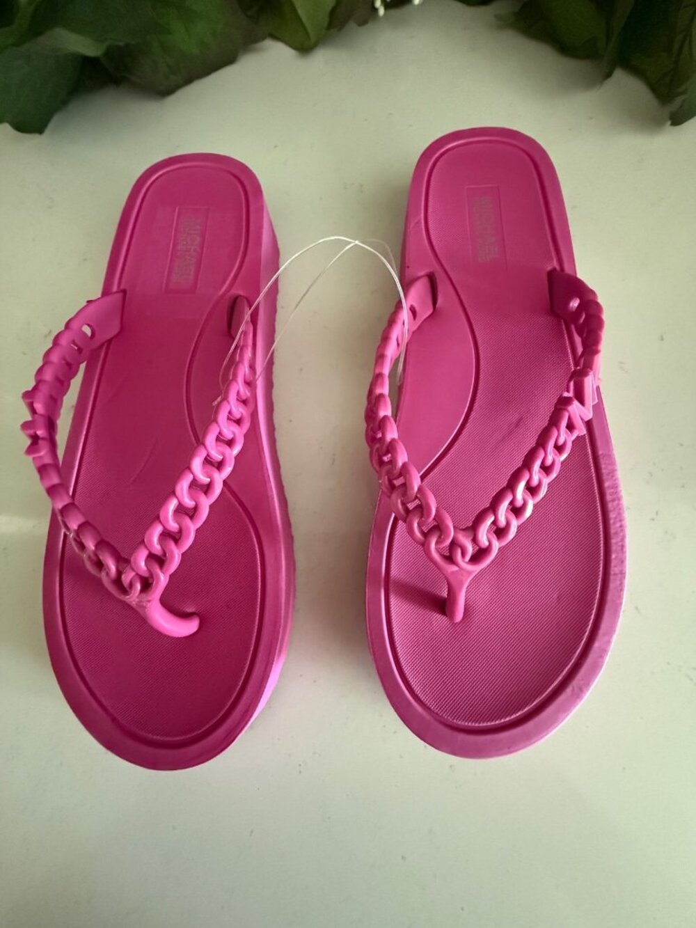 Michael Kors Womens Pink Chain-Link Flip Flops Size 8M EVA Sole